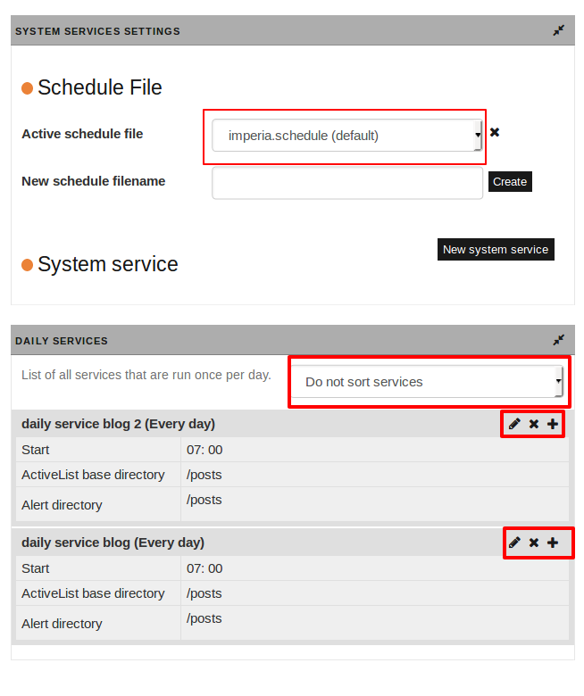 System services dialog