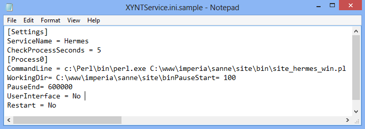 Example configuration of XYNTService.ini