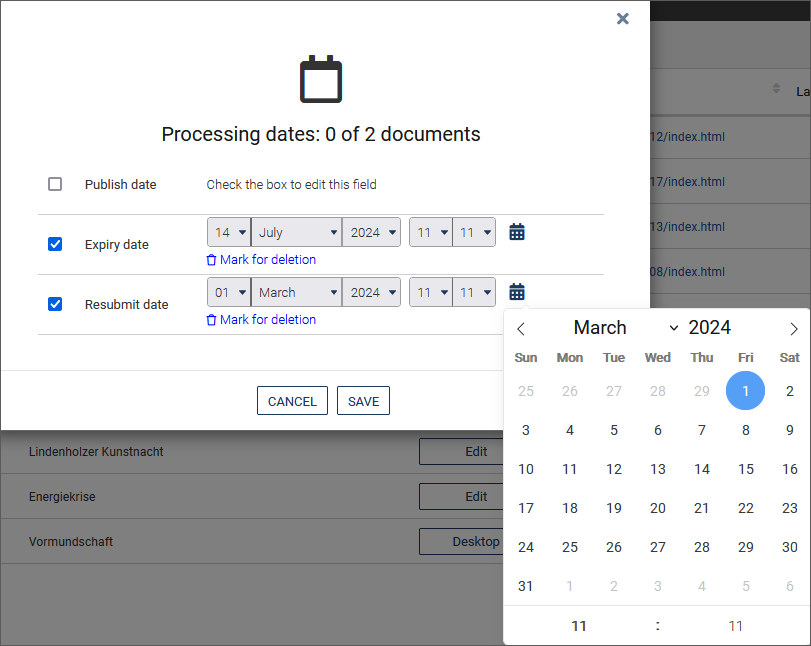 Select date and time