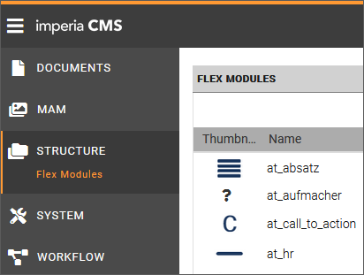 *Flex Modules* menu