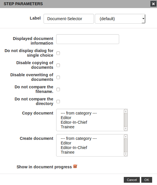 Document-Selector configuration dialog